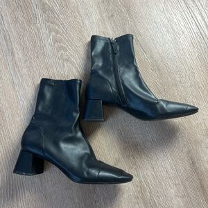 Zara Sleek Black Leather Square Toe Ankle Booties
